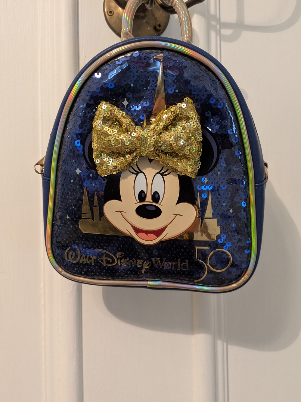Disney 50th Anniversary Minnie Mouse Sequin Mini Backpack - Blue & Gold